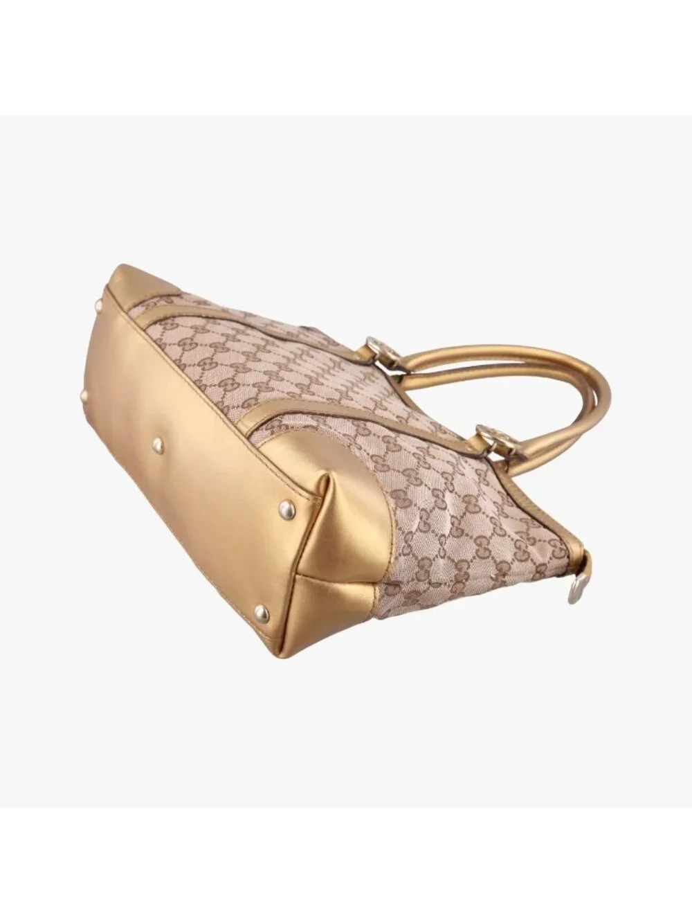 Gucci Lovely Gold Beige Brown GG Canvas Leather Handbag